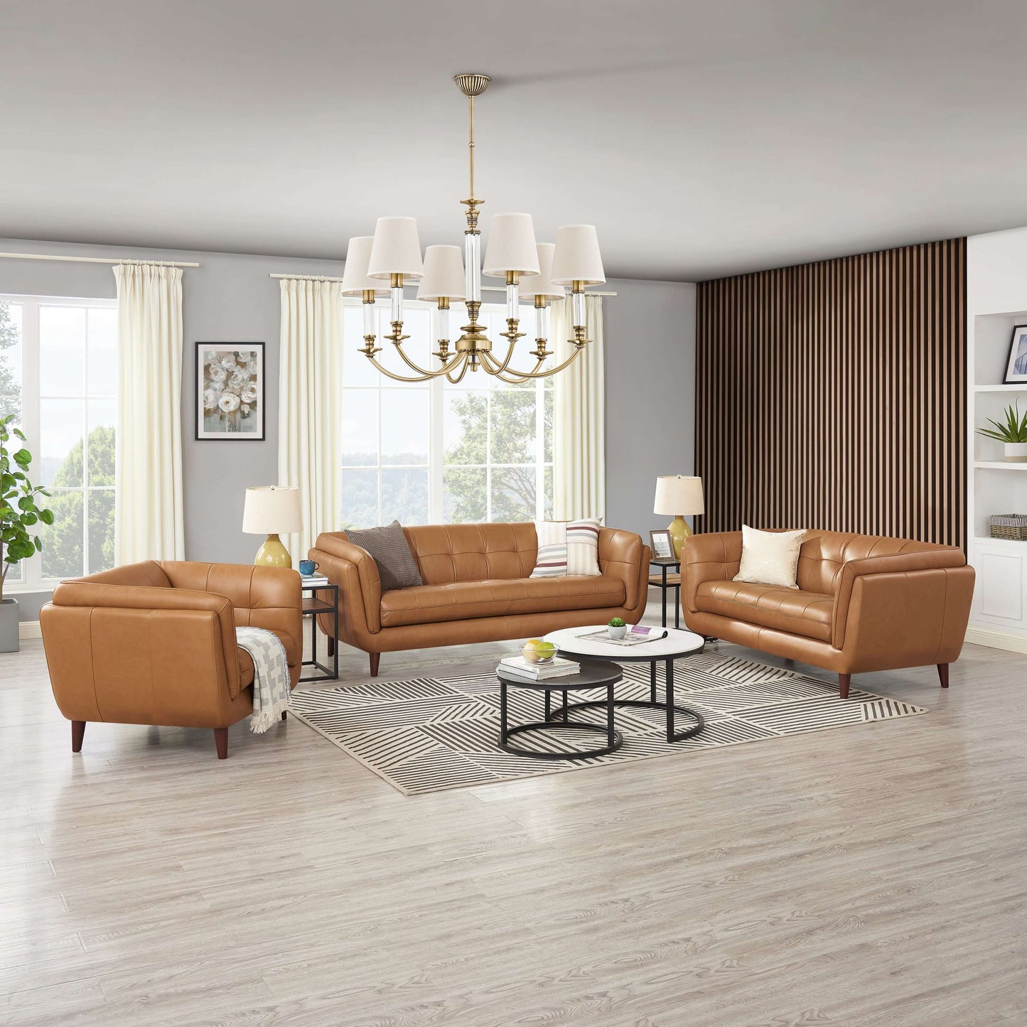 Solana MCM Tufted Top-Grain Leather 2 Seater Sofa Loveseat 70'