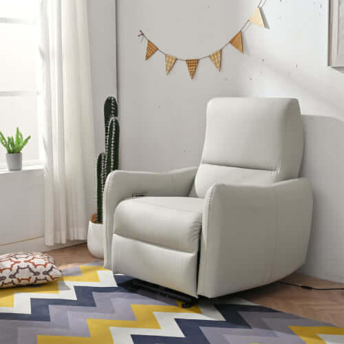 Compact PU Leather Power Recliner Chair in a stylish living room with modern decor.