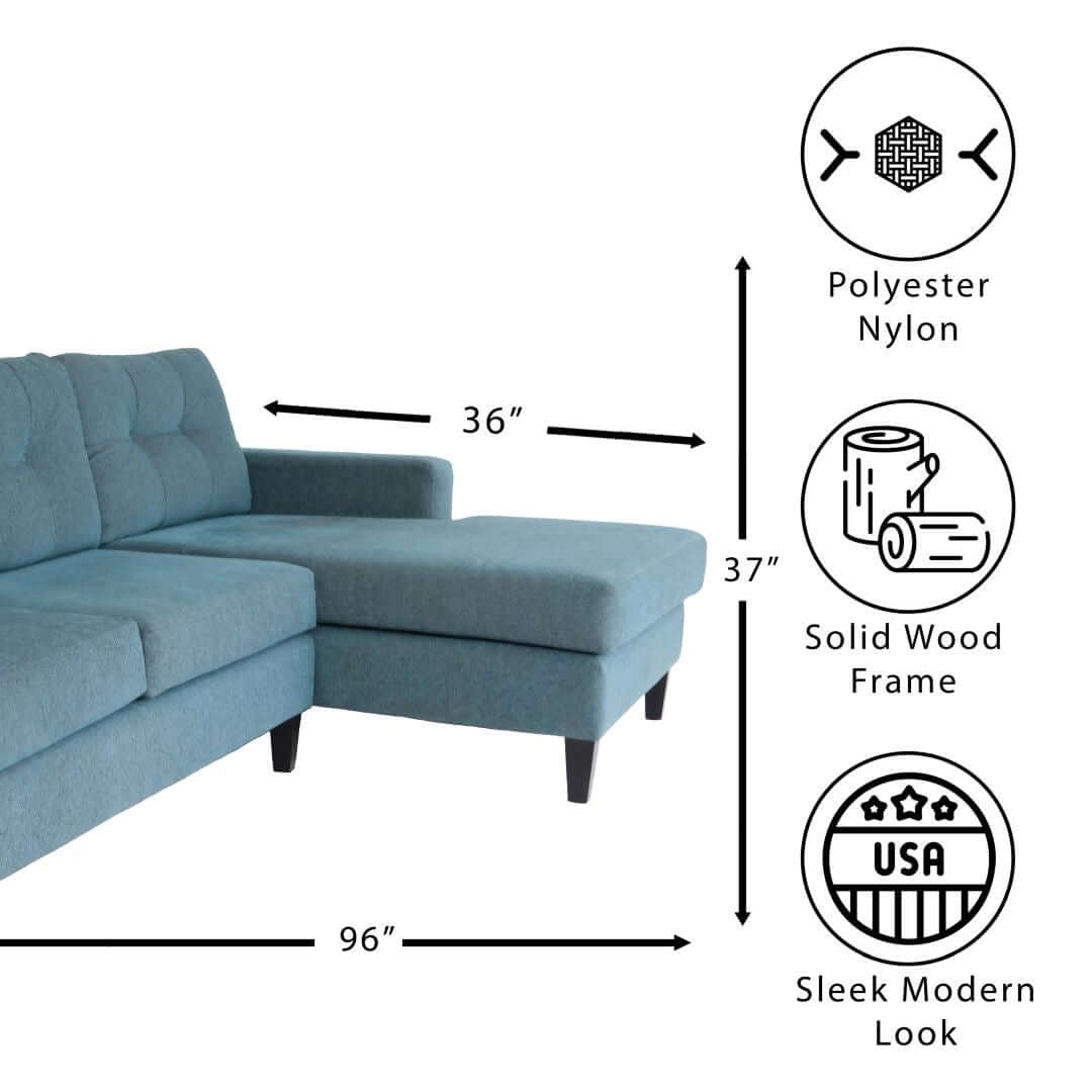 MCM Blue Tufted Back L Shaped Sofa Sectional 108'