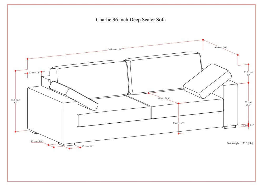 Charlie Modern Deep Seat Sofa 96"