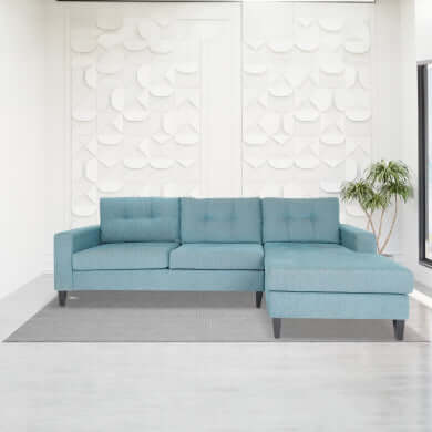 MCM Blue Tufted Back L Shaped Sofa Sectional 108'