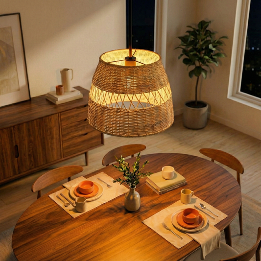 Essence Black Metal & Rattan Pendant Light – 12" Farmhouse Single-Light Pendant