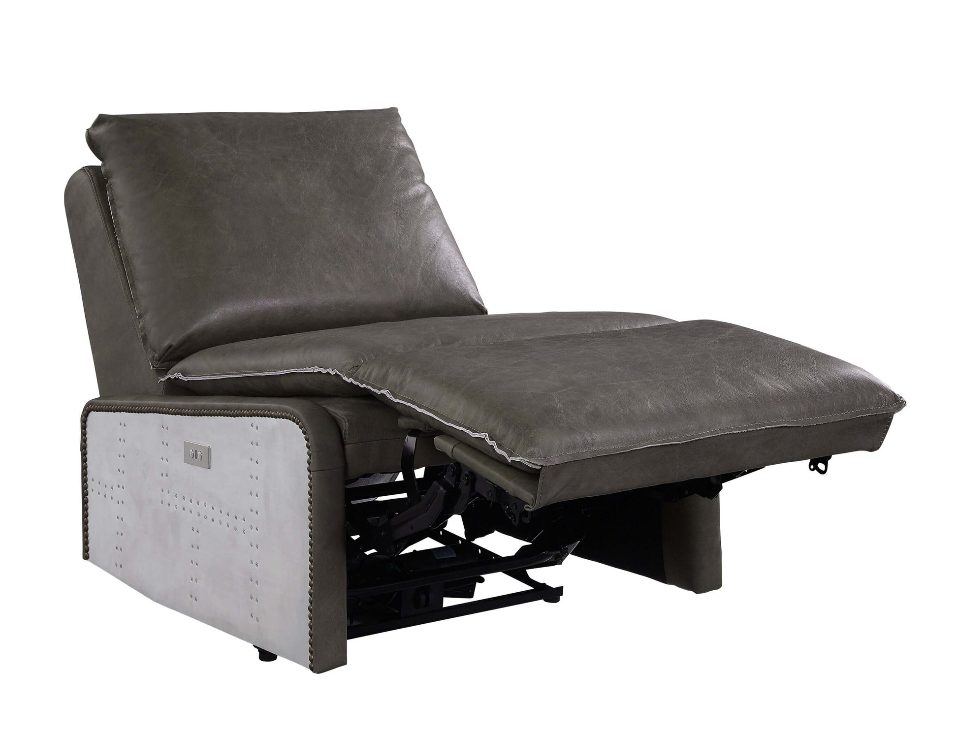 Metier Modern Industrial Power Recliner Lounge Chair, Gray Leather & Aluminum - Revel Sofa