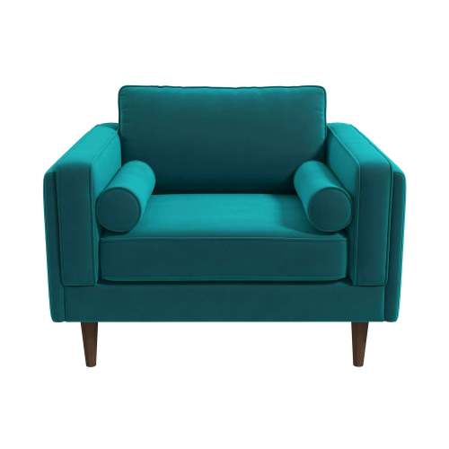 Amber MCM Velvet Accent Lounge Chair – Mid-Century Modern Upholstered Armchair (7 Colors, Plush Cushioning)