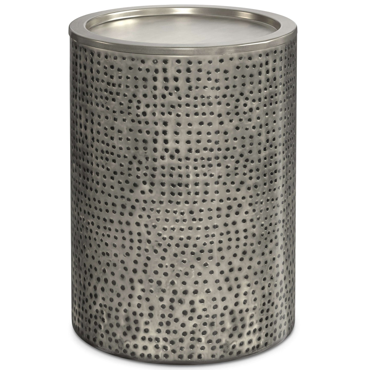 Corbin Hammered Antique Silver Cylinder Side Table 16'