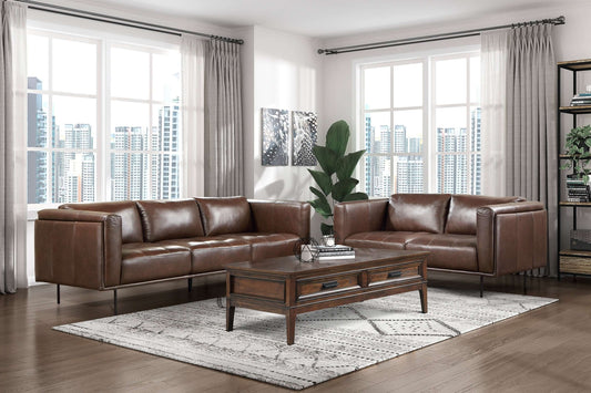 MCM Styled Brown Genuine Leather Sofa 88” - Revel Sofa