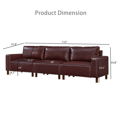 Luxury PU Leather Sofa 112" β Modern Faux Leather 3-Seat Couch with Wood Legs (3 Colors)