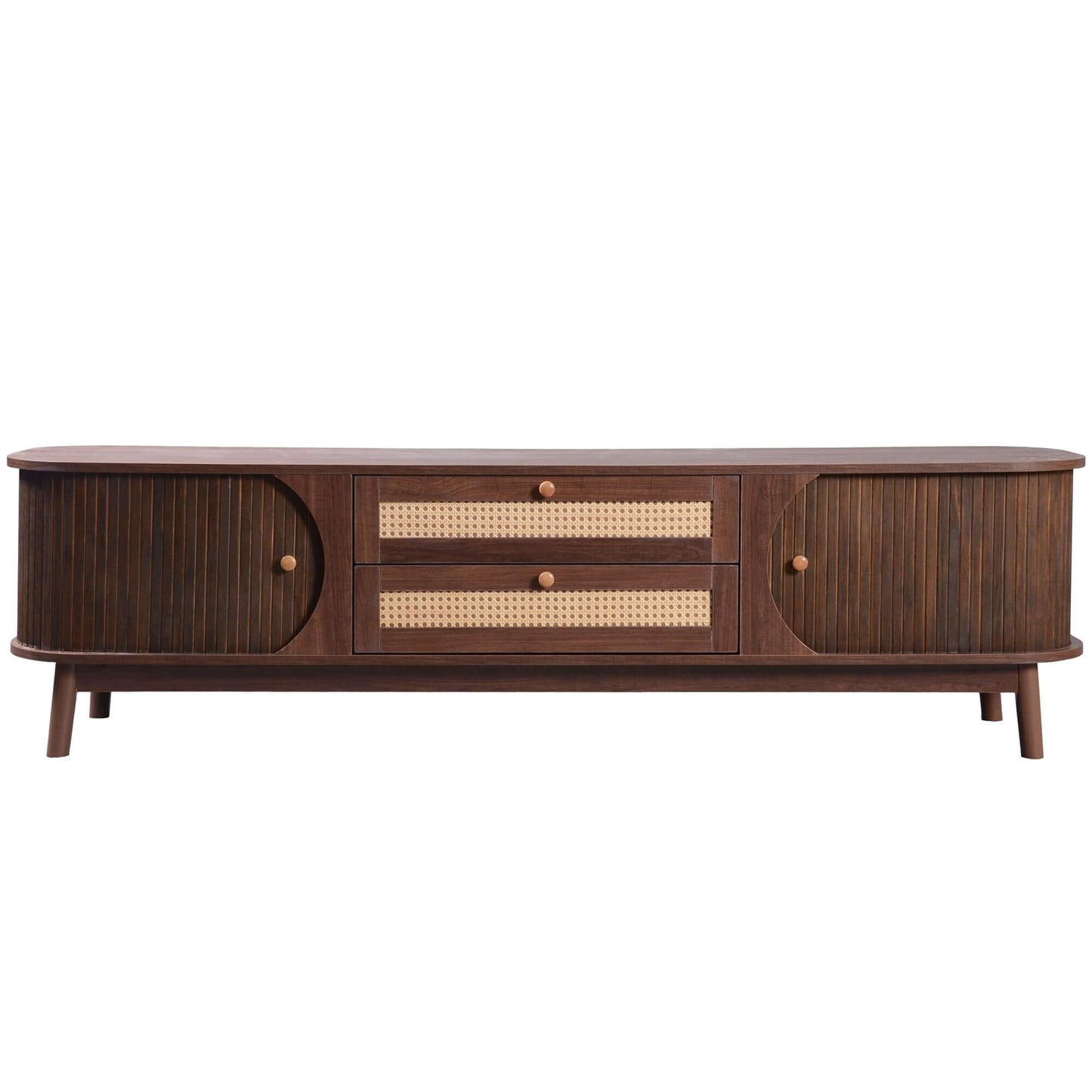 MCM Styled TV Stand Entertainment Center Solid Wood & MDF, Brown 67" - Revel Sofa