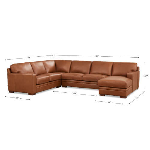Dillon MCM Leather Chaise Corner Sectional 136"