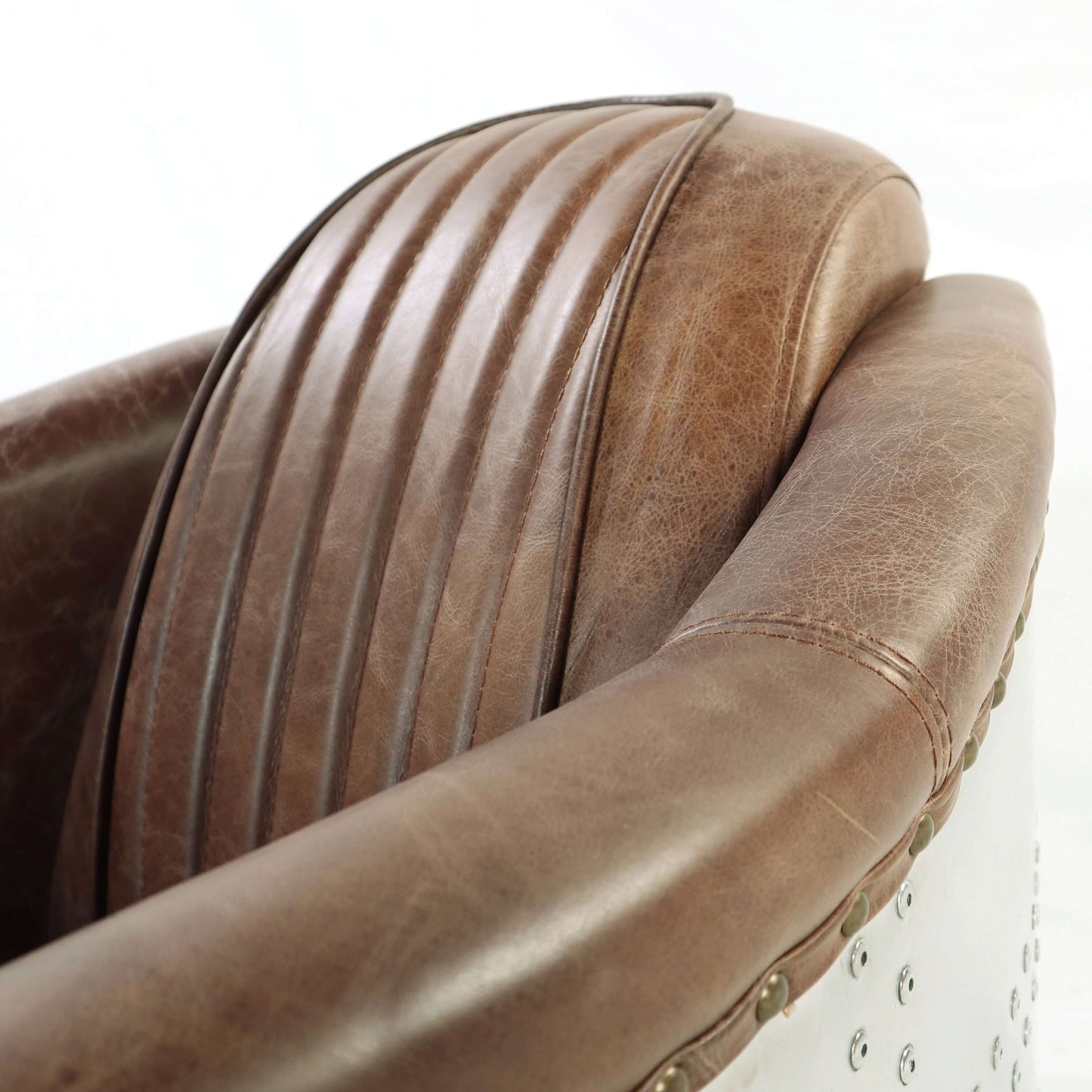 Brancaster Retro Inspired Lounge Chair in Brown Top Grain Leather & Aluminum - Revel Sofa