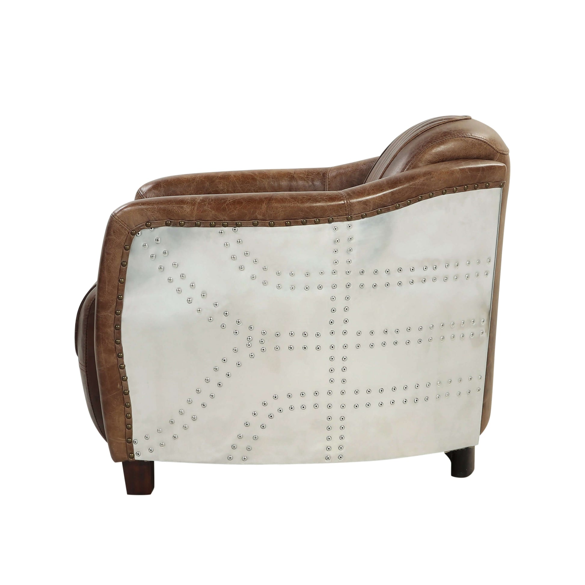 Brancaster Retro Inspired Lounge Chair in Brown Top Grain Leather & Aluminum - Revel Sofa