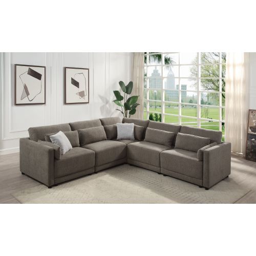 Rylie Brown Linen Modular Sectional Sofa – 144” Couch with Pillows (2 Sizes)