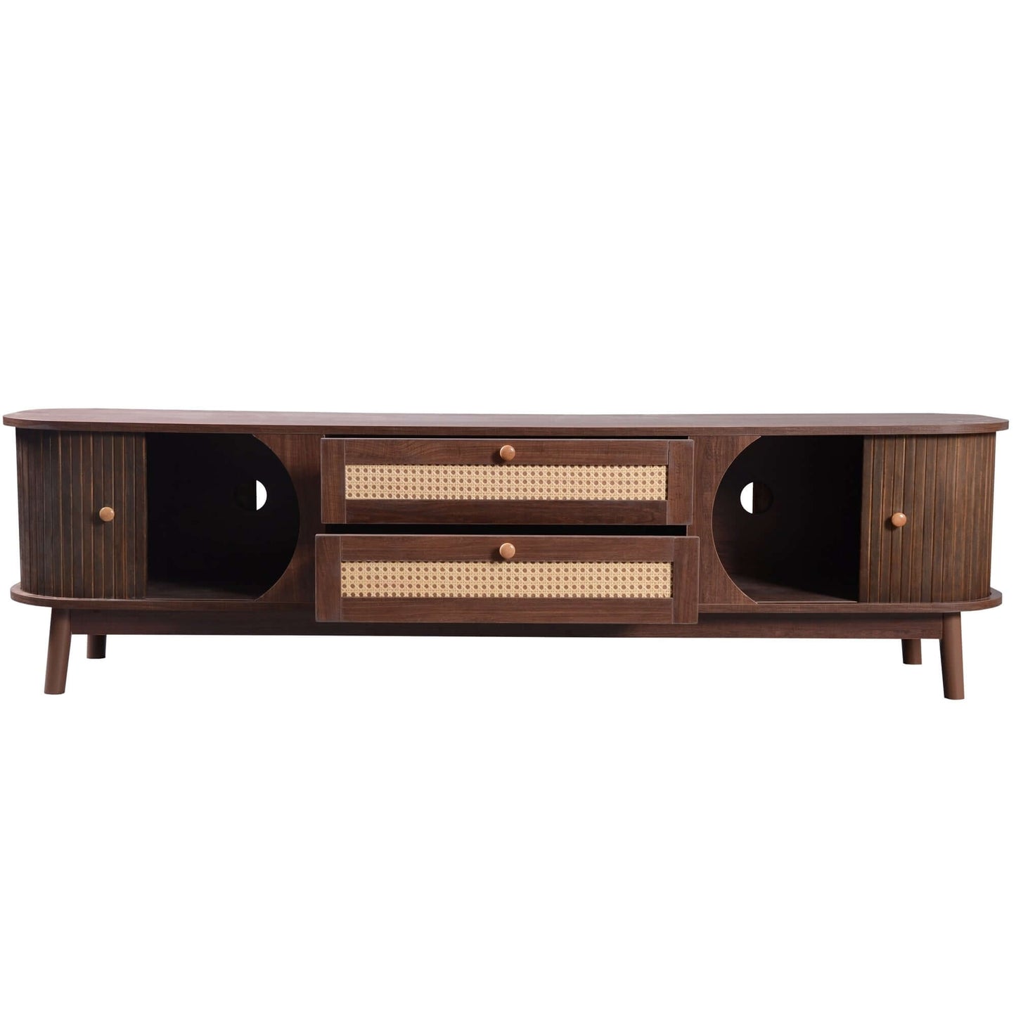 MCM Styled TV Stand Entertainment Center Solid Wood & MDF, Brown 67" - Revel Sofa