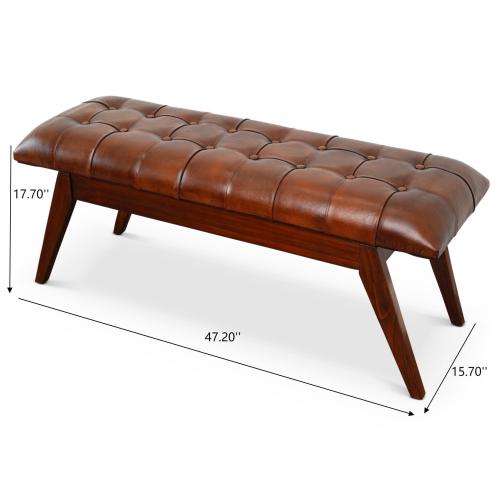 Maja Button-Tufted Genuine Leather Bench 55"L