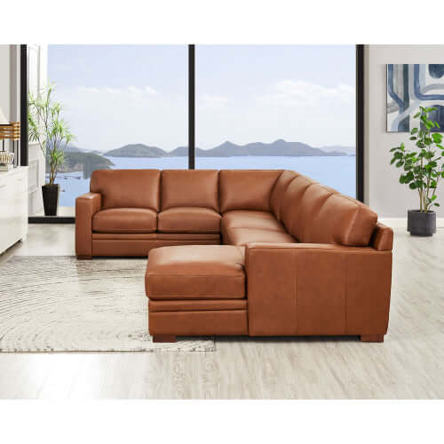 Dillon MCM Leather Chaise Corner Sectional 136"