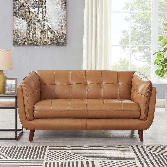 Solana MCM Tufted Top-Grain Leather 2 Seater Sofa Loveseat 70'
