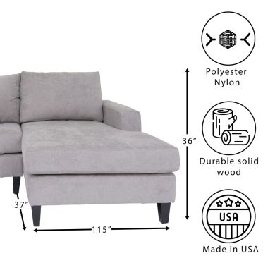Modern Gray Fabric Left-Facing Chaise Sofa Sectional 115'