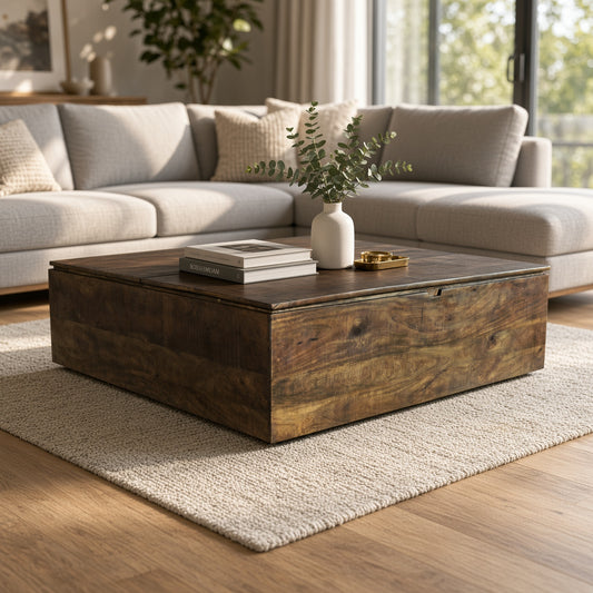 Bexley Mango Wood Trunk Coffee Table – 55" Farmhouse Storage Table