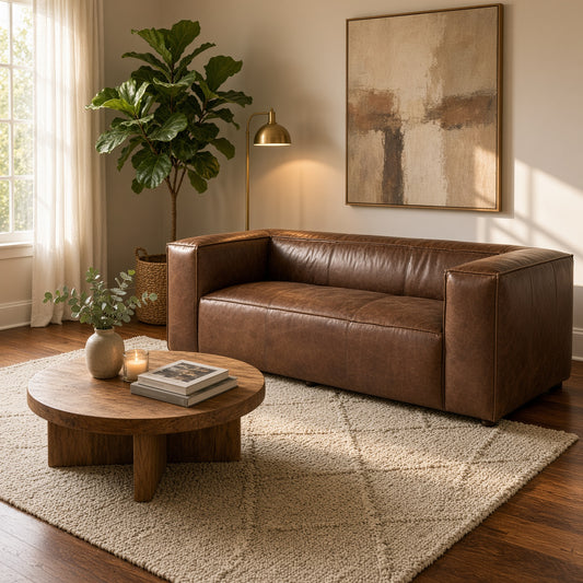 98" Brown Top Grain Leather Sofa With Black Legs
