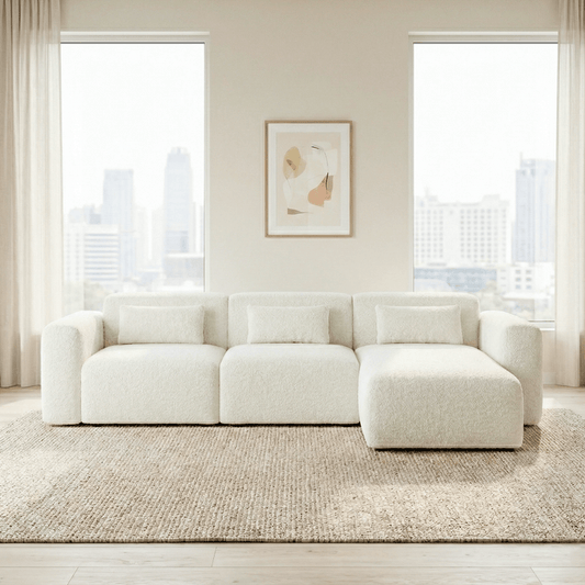 Haledon Boucle Sectional Sofa – 3-Piece Right-Facing Chaise Sectional (Sand, 117")