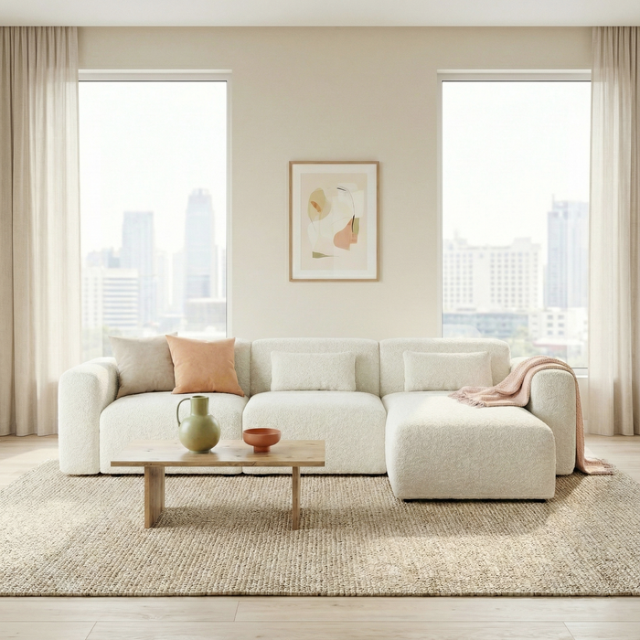 Haledon Boucle Sectional Sofa – 3-Piece Right-Facing Chaise Sectional (Sand, 117")