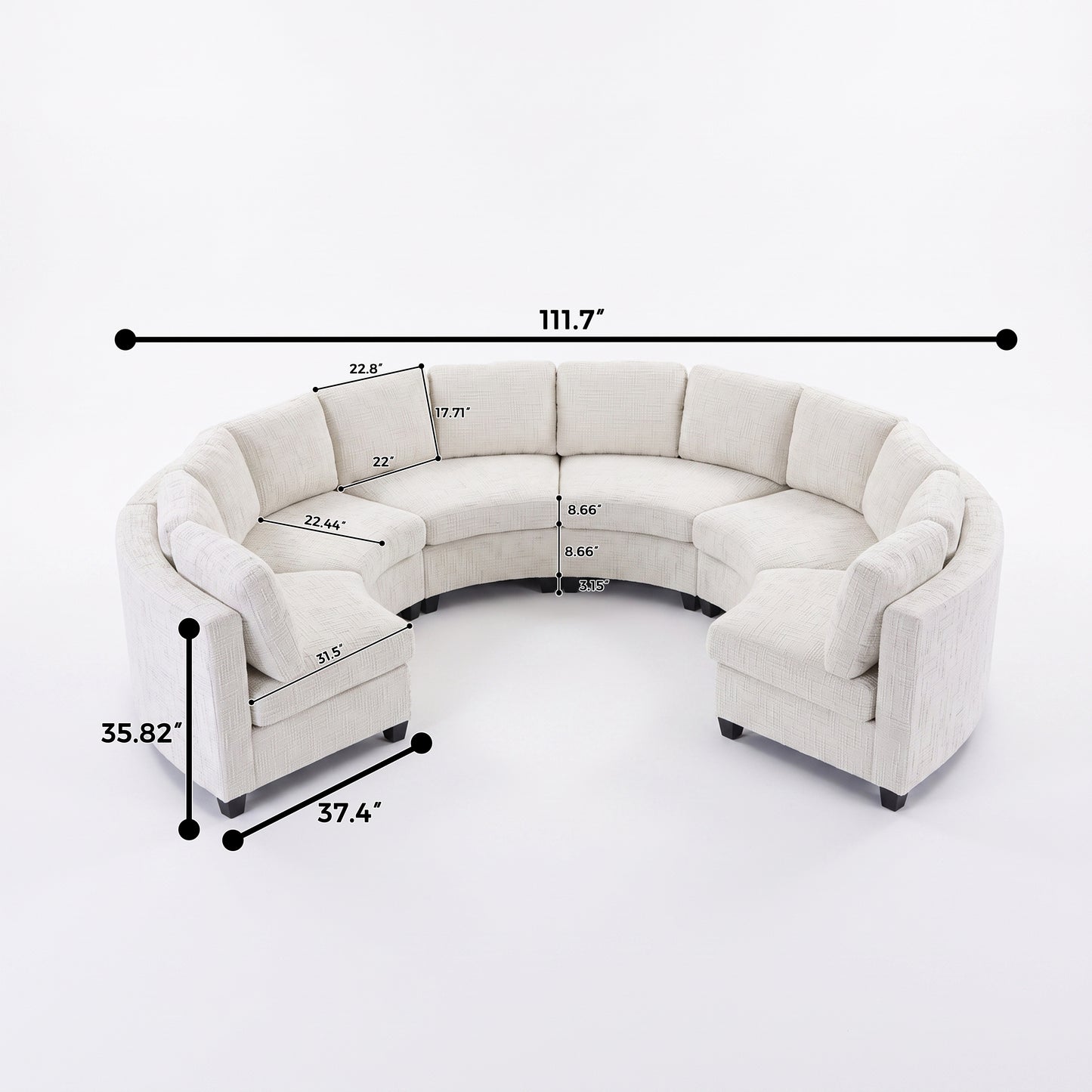 Harlan Curved Modular Sectional Sofa – Chenille, Solid Wood Frame, 4 Colors – view 14