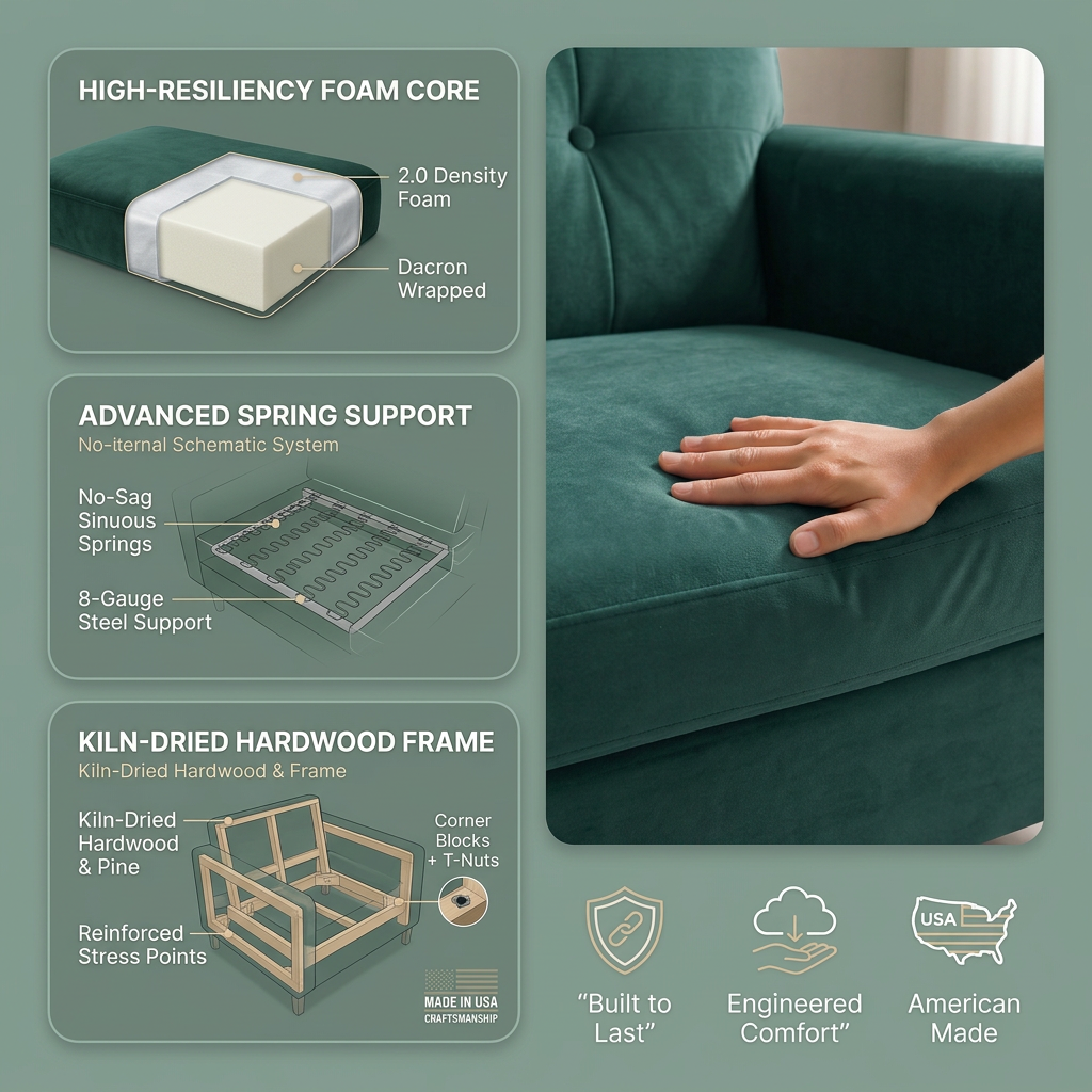 Harper Velvet Sofa – 78" Kelly Green Made-in-USA Sofa – view 13