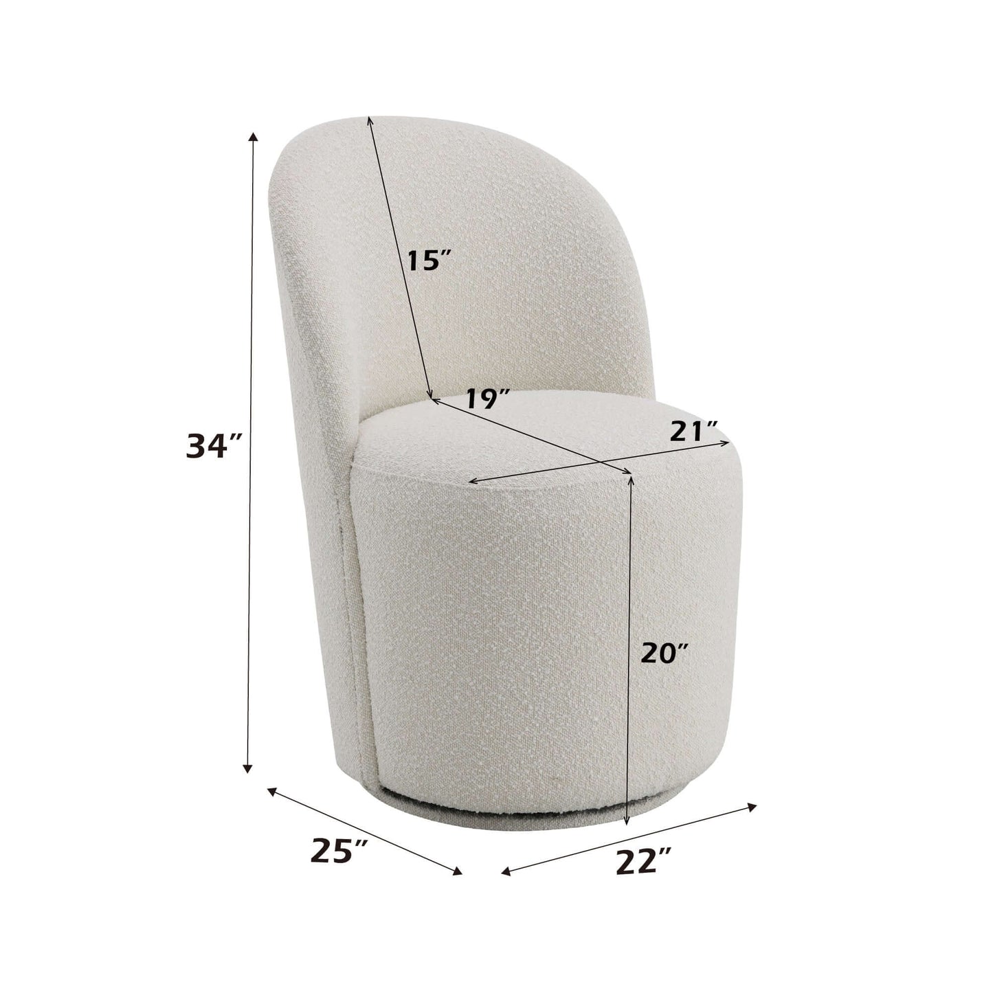 Hollis Beige Boucle Accent Chair (Set of 2) dimensions with measurements showcasing modern style and plush texture.