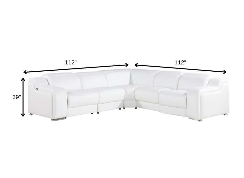 Italian Leather Power Reclining L-Shaped Sectional 112" | Modern Modular Corner Sofa dimensions 112" x 112" x 39".
