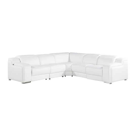 Italian Leather Power Reclining L-Shaped Sectional 112" | Modern Modular Corner Sofa in luxurious white leather.