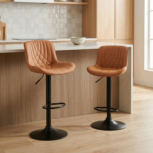 Kovyn Contemporary Adjustable Barstool – Set of 2, Camel Faux Leather – view 2