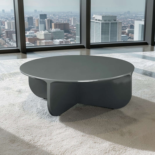 Lamond Dark Olive High Gloss Coffee Table – 39” Square Modern Table in a contemporary setting with city view.