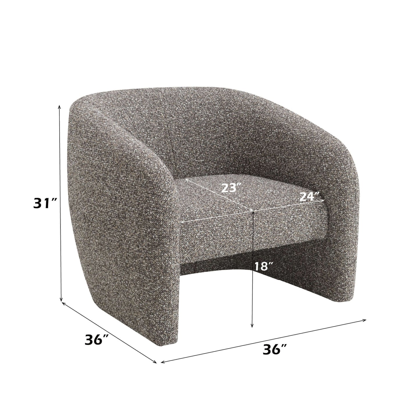 Livia Brown & Gray Tweed Accent Chair with modern design and dimensions, upholstered in rich tweed fabric for timeless comfort.