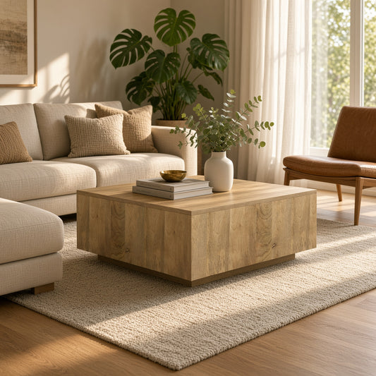 Lockhart Natural Mango Wood Coffee Table – 30" Square Solid Wood Table – view 2