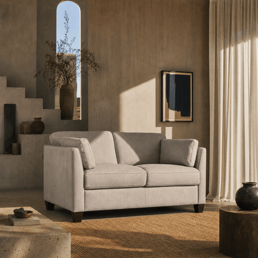 Matias Dusty Gray Italian Leather Sofa Loveseat 59" in a stylish living space with contemporary decor