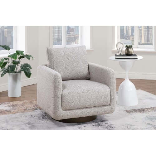 Modern Boucle Sherpa Swivel Accent Chair – Upholstered Lounge Chair (Beige) in a cozy living room setting.
