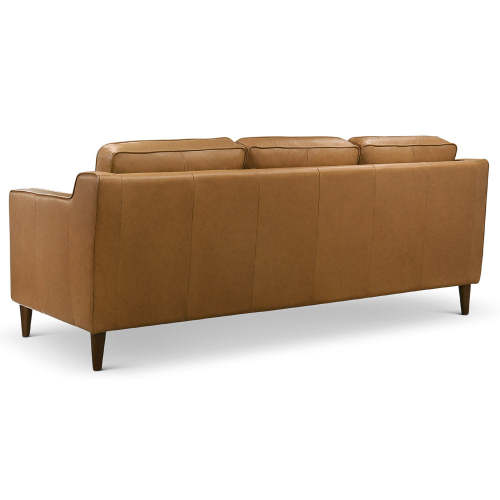 Modern Genuine Leather 3 Seat Sofa 81” – Cooper MCM Tan Leather Couch back view with solid wood frame.
