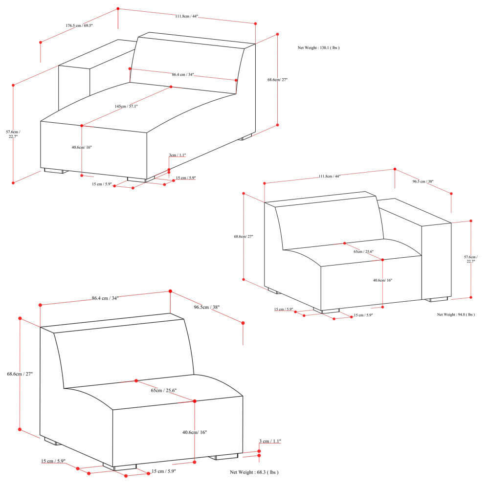 Modern Gray Sectional Sofa with Chaise – 122" Contemporary Couch (Seats 4) dimensions and layout diagram.
