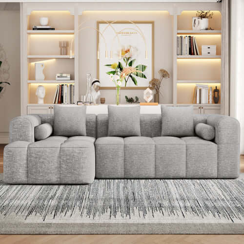 Modern Modular Chenille Sectional Sofa â 101â Deep Seating Sofa with Side Pockets & Chaise
