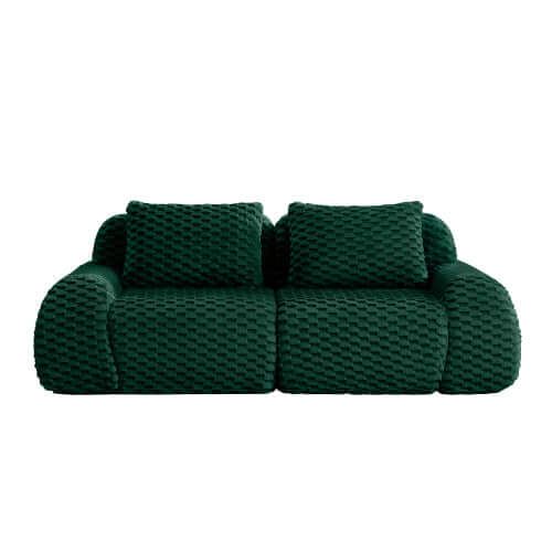 Modern Modular Flannelette Sofa – 82” Boneless Deep Seat Couch with deep seating and soft texture in green fabric.