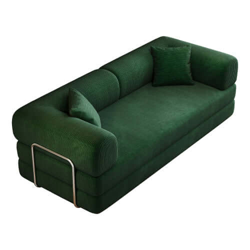 Modular Corduroy Convertible Sofa Bed 78.8" – Compression Floor Futon Couch (6 Colors) in green.