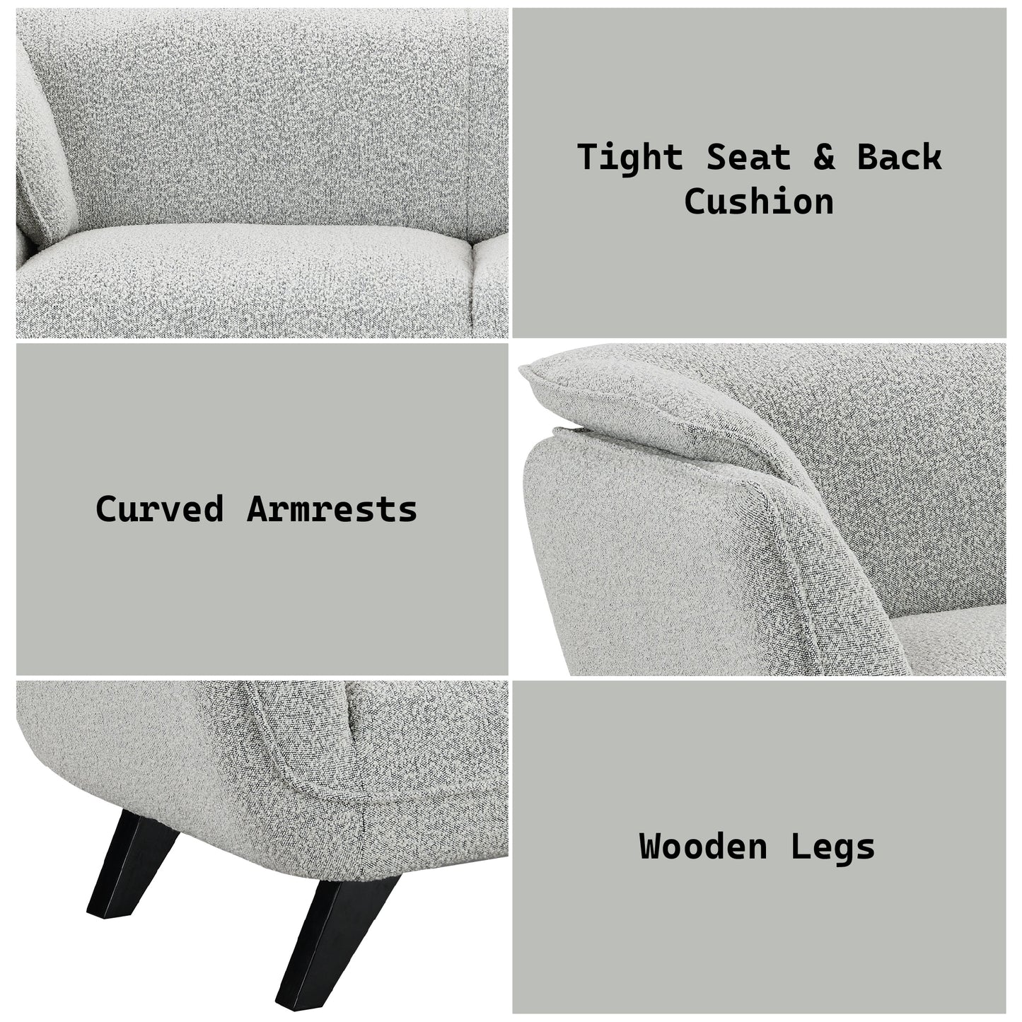Nayeli Light Gray Boucle Loveseat – 65"W Loveseat – view 7