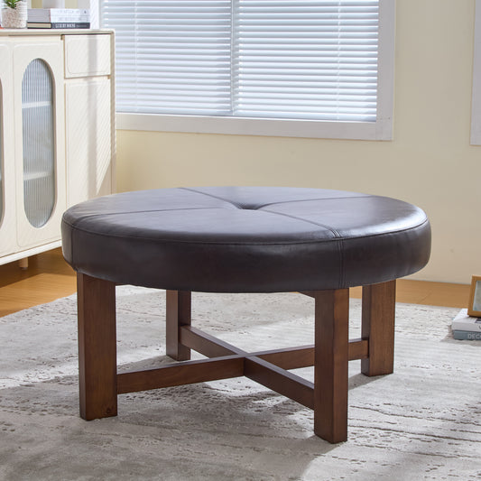 Pallas Dark Brown PU Ottoman – 35.04" Round Ottoman – view 2