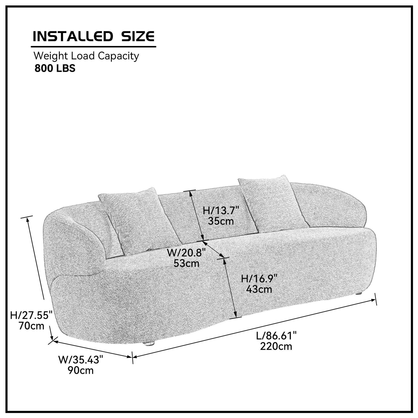 Percival Orange Boucle Sofa – 86.6" Sofa – view 9