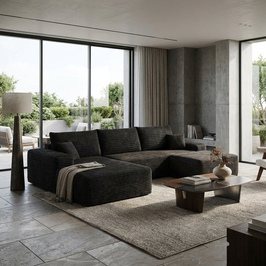 Perrine Corduroy Cloud Sectional Sofa – 107" U-Shape Sofa with Ottoman – view 2