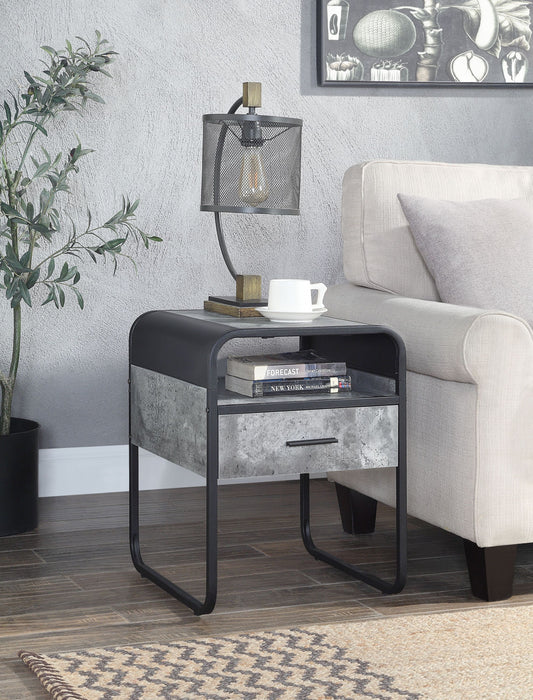 Raziela Black & Grey Synthetic Wood End Table with Drawer – view 2