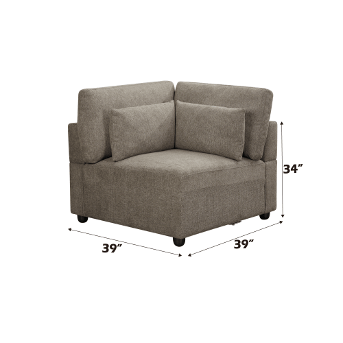Rylie Brown Linen Modular Sectional Sofa – 144” Couch with Pillows (2 Sizes) corner seat with measurements