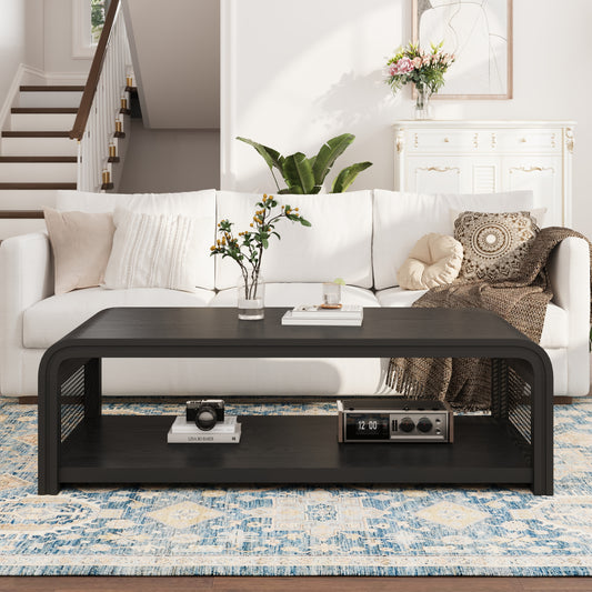 Selby Curved Coffee Table – Rattan Sides, 2-Tier Storage – view 2