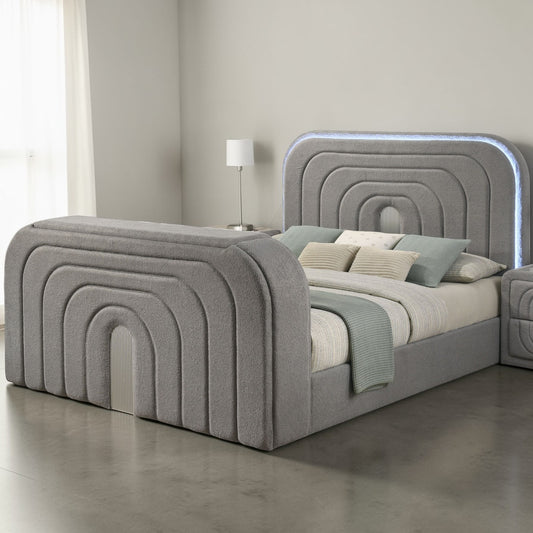 Shelyn Gray Teddy Sherpa & Chrome Queen Bed w/LED, TV Stand, Fireplace & Bluetooth – view 2