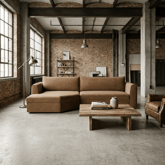 Taupe Left-Facing Chaise Sectional 112" | Modern Polyester Fabric Sofa in a stylish industrial living room
